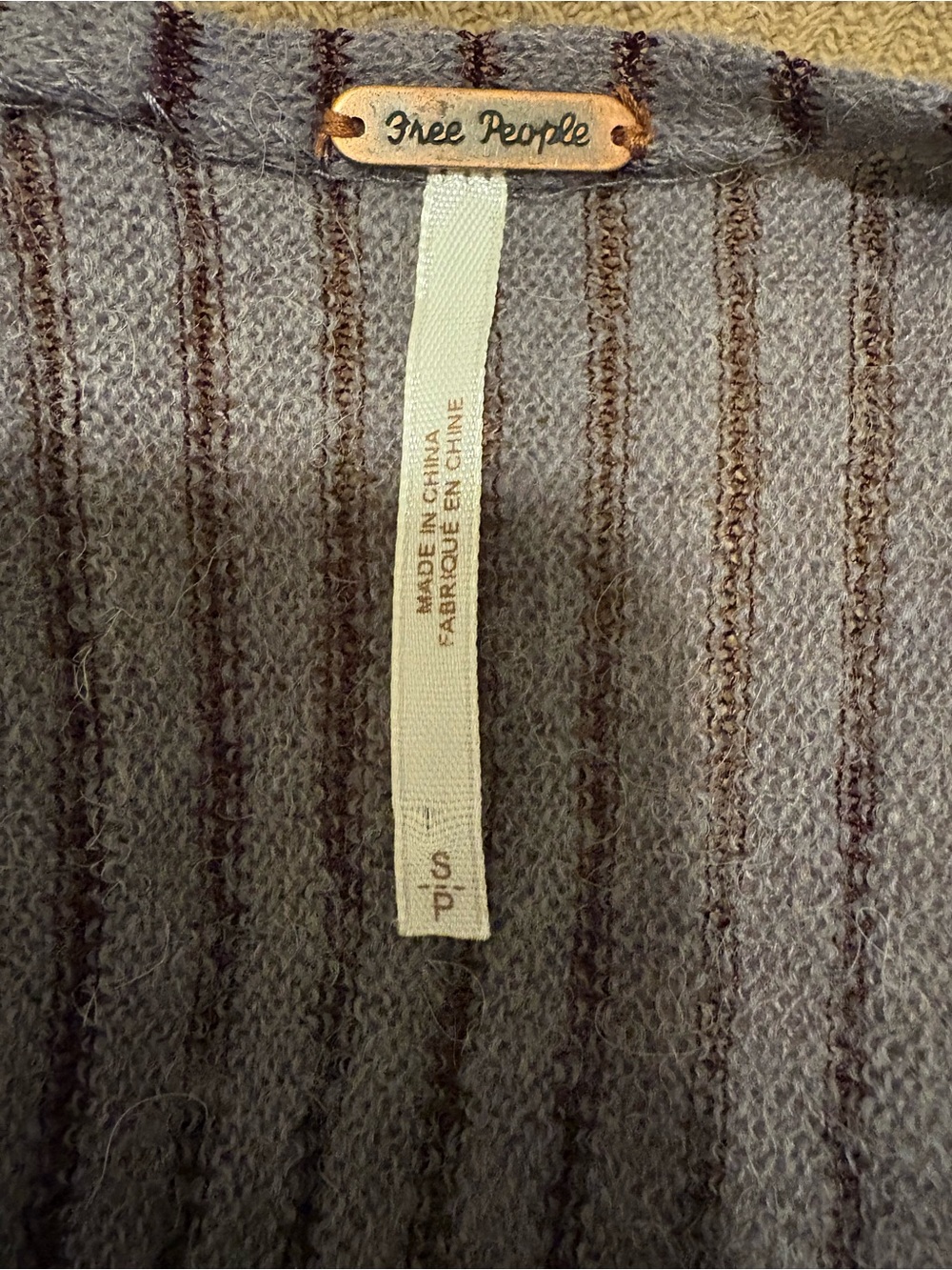 Free People Long Striped Open-Front Cardigan in Taupe and Dark Brown - Picture 12 of 12